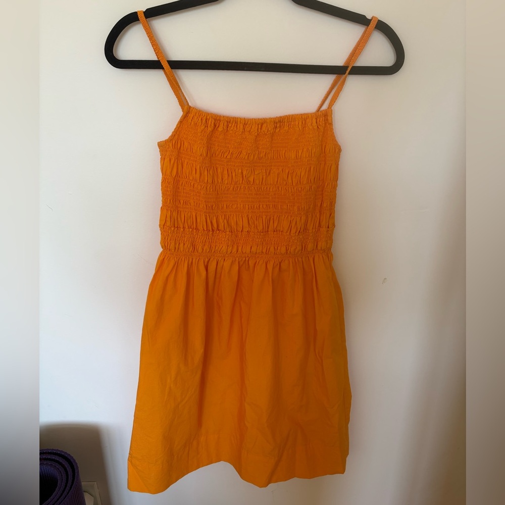aritzia wilfred ruched orange summer midi dress aesthetic coquette tropical